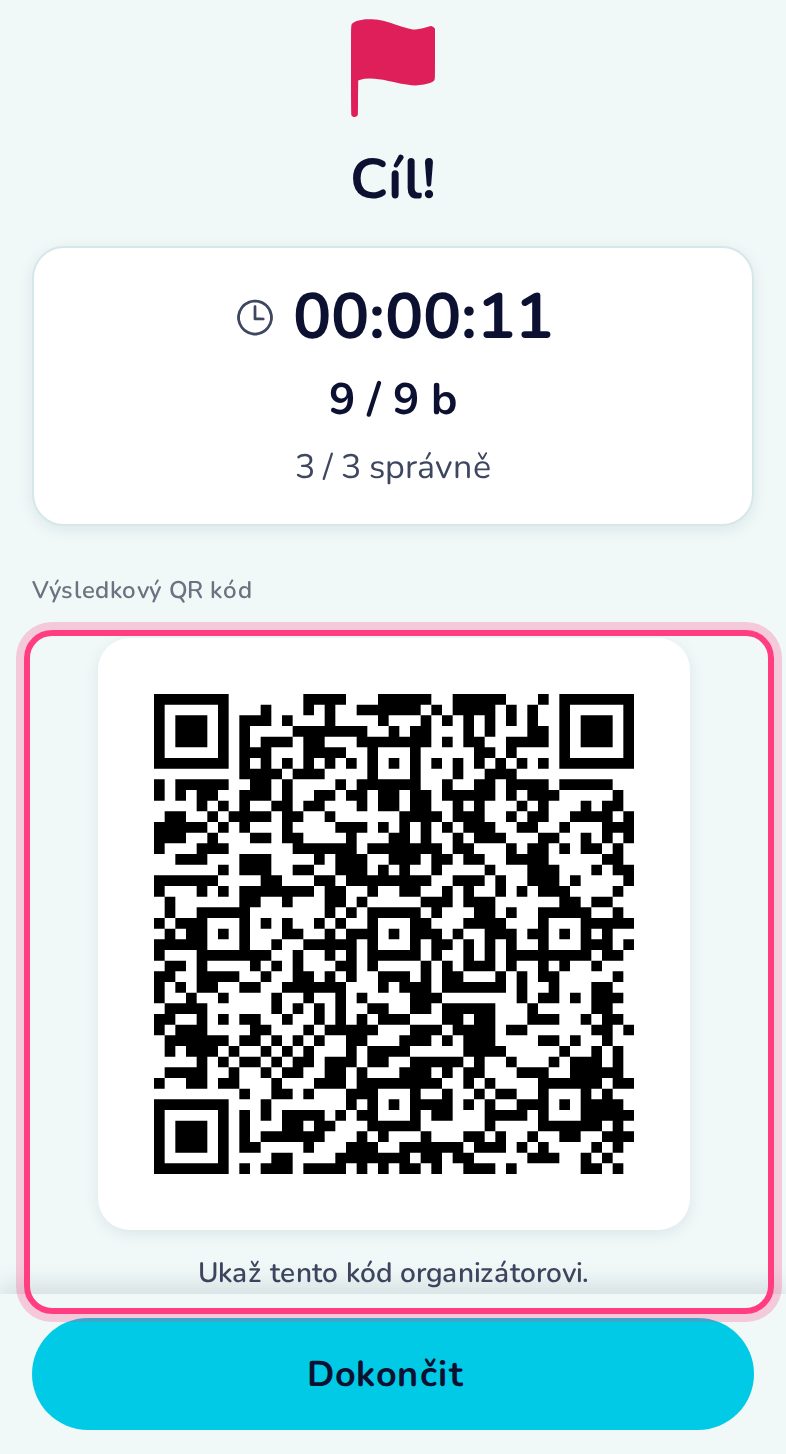 Cíl a výsledkový QR kód