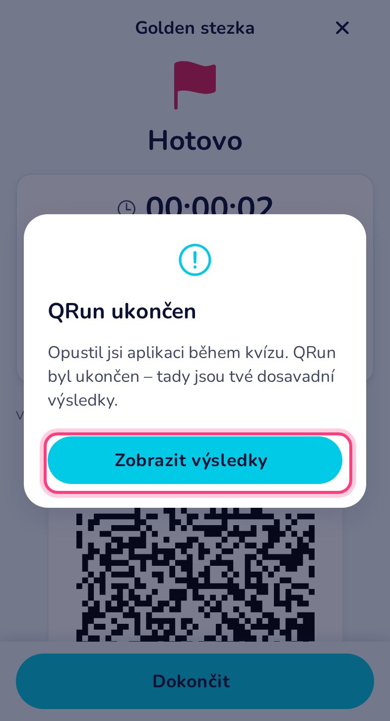 Odchod z aplikace kvíz ukončí