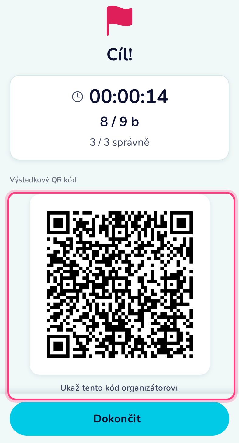 Cíl a výsledkový QR kód