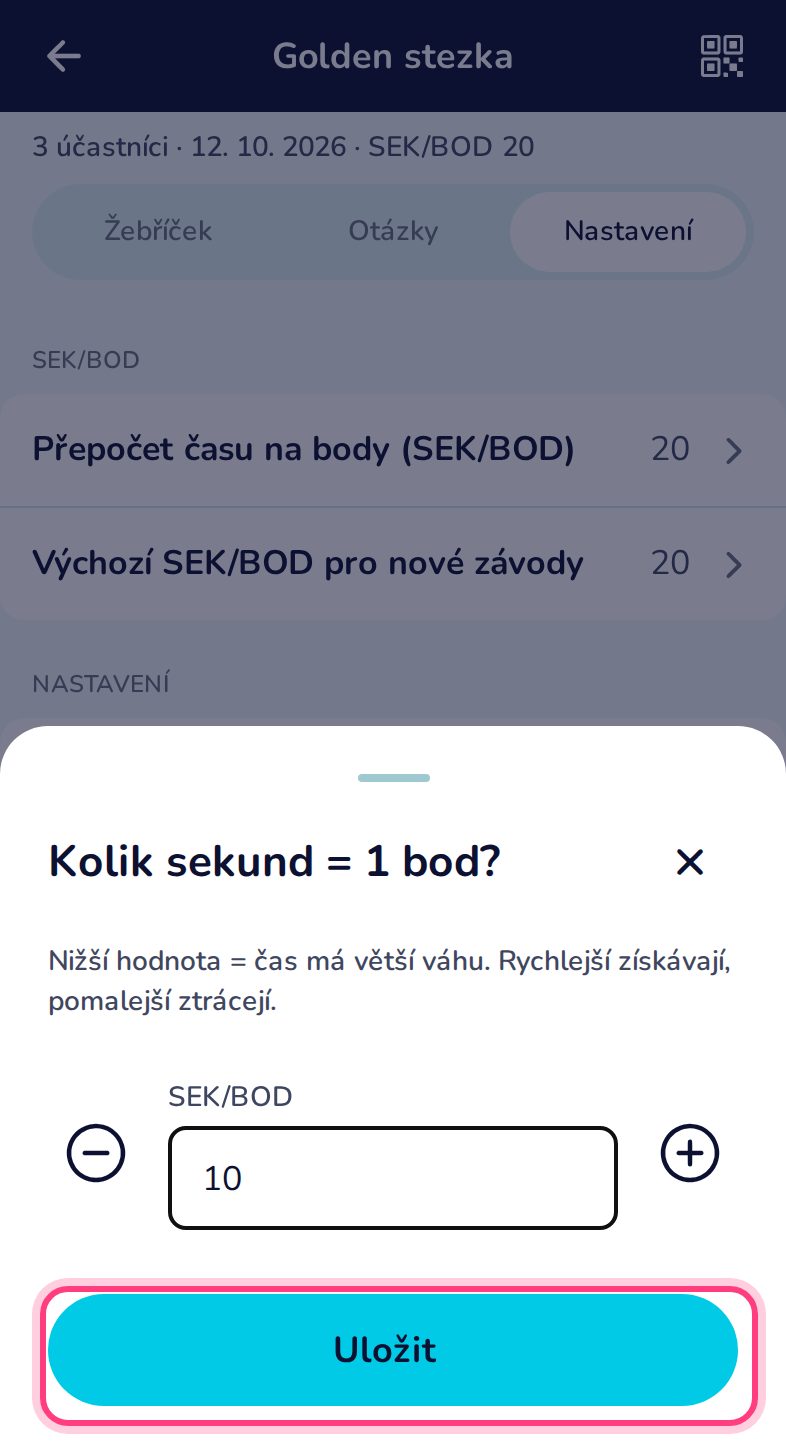 Změň sekundy za bod