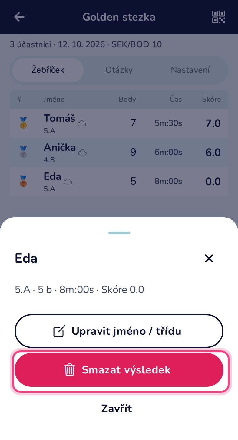 Oprav nebo odeber výsledek