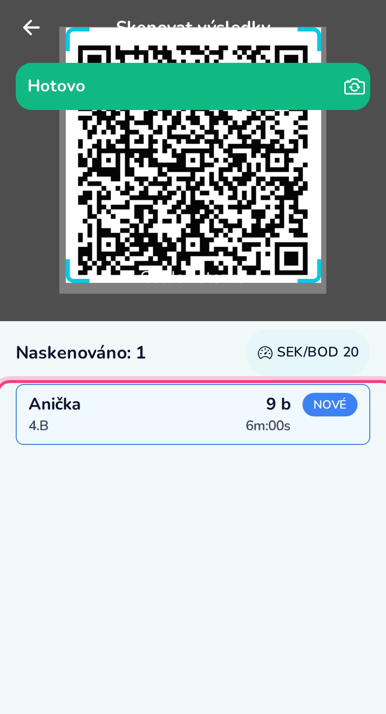 Naskenuj výsledkové QR kódy