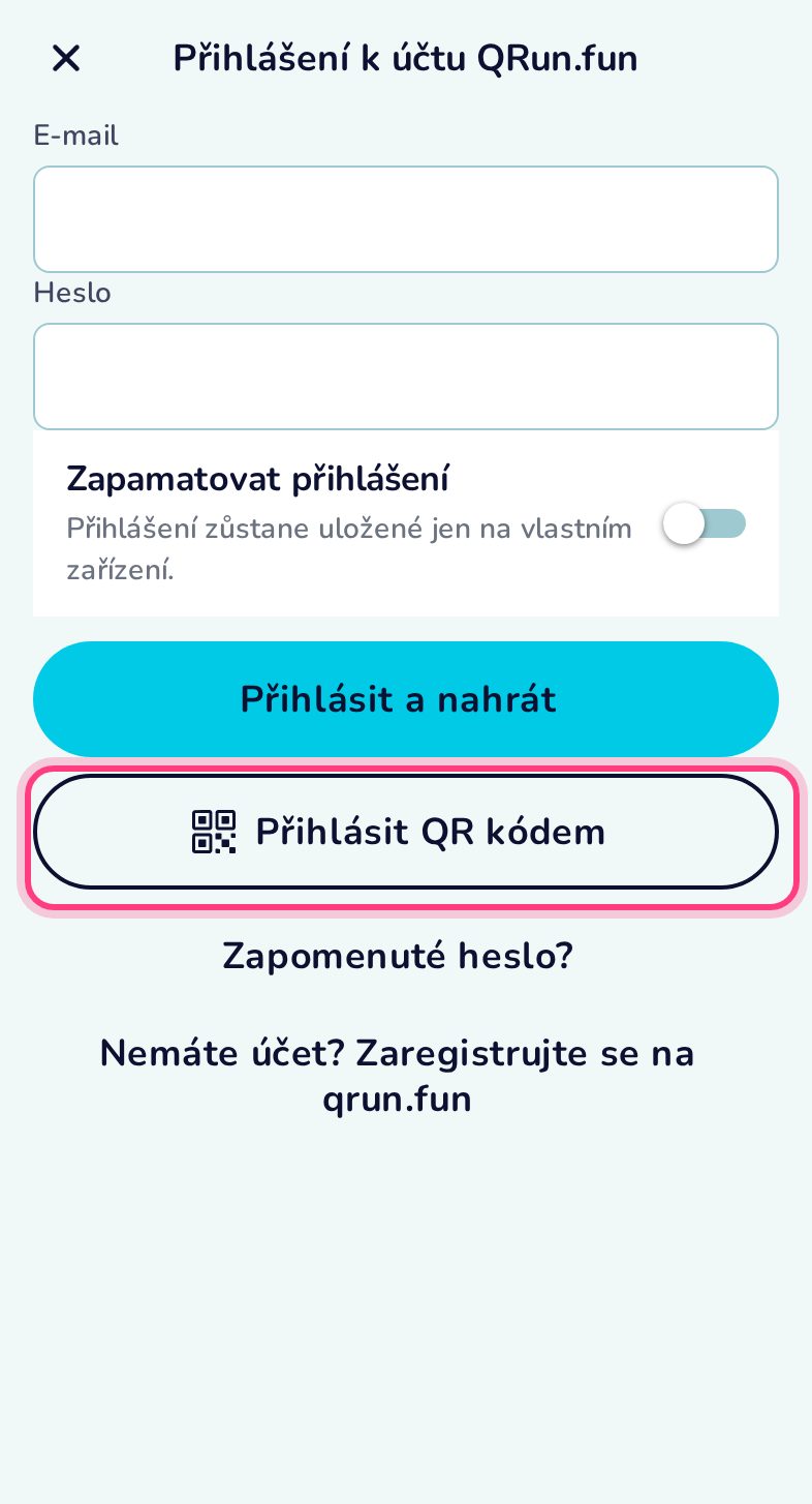 Přihlášení: e-mail a heslo, nebo QR kód