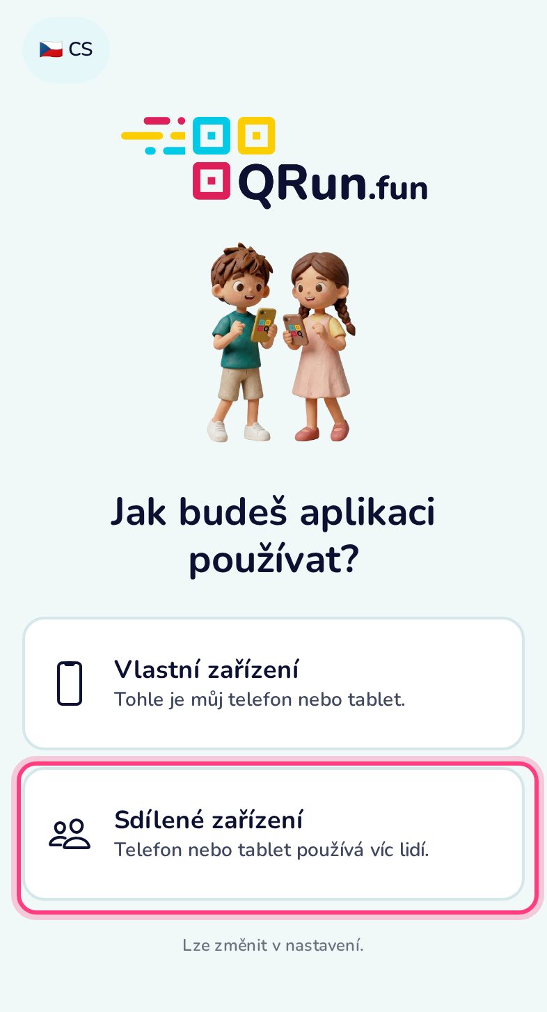 Zvol „Sdílené zařízení“