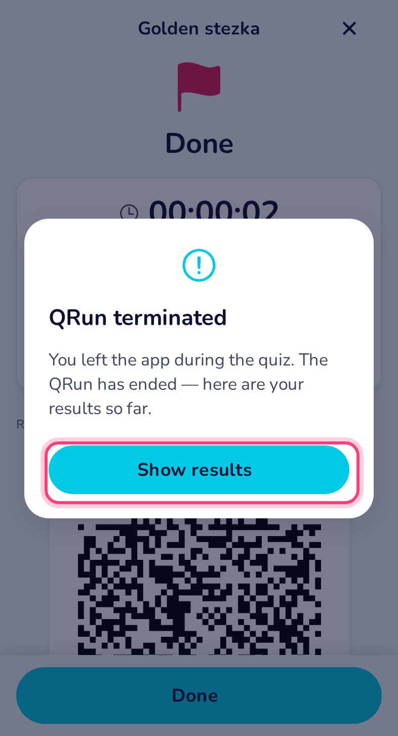 Leaving the app ends the quiz