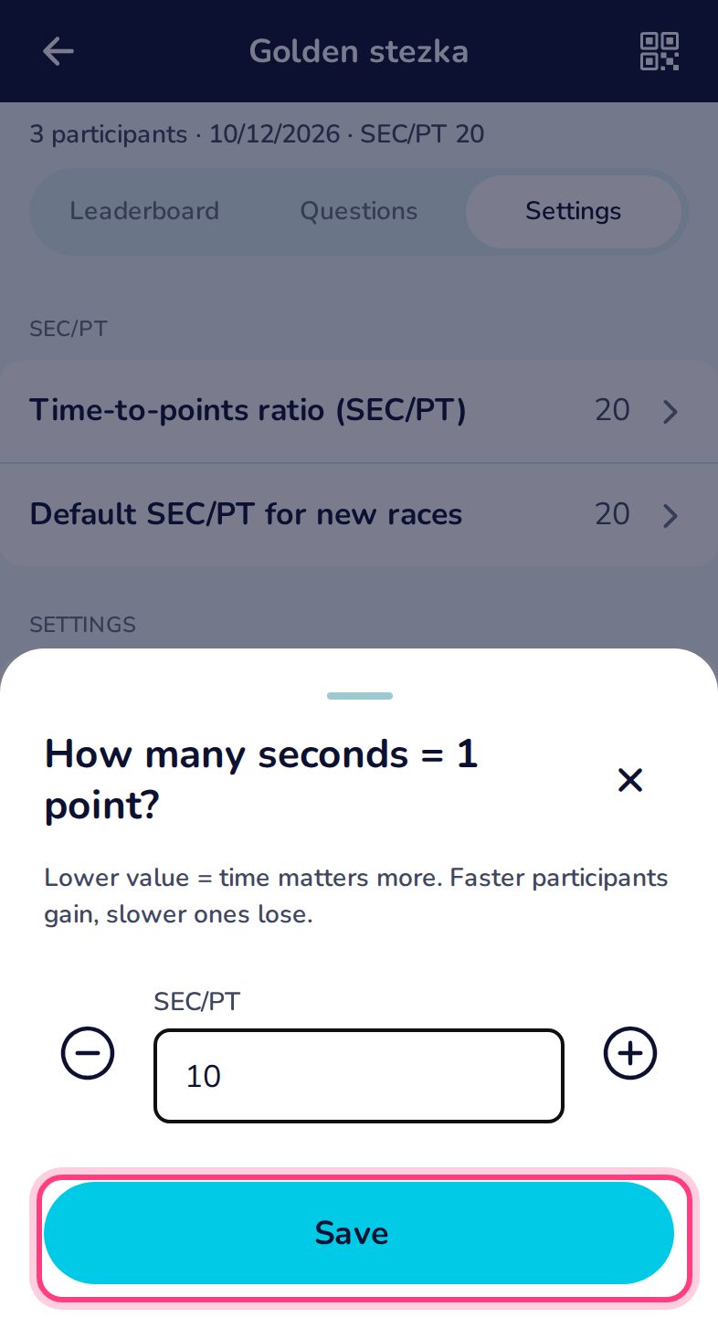 Change seconds per point