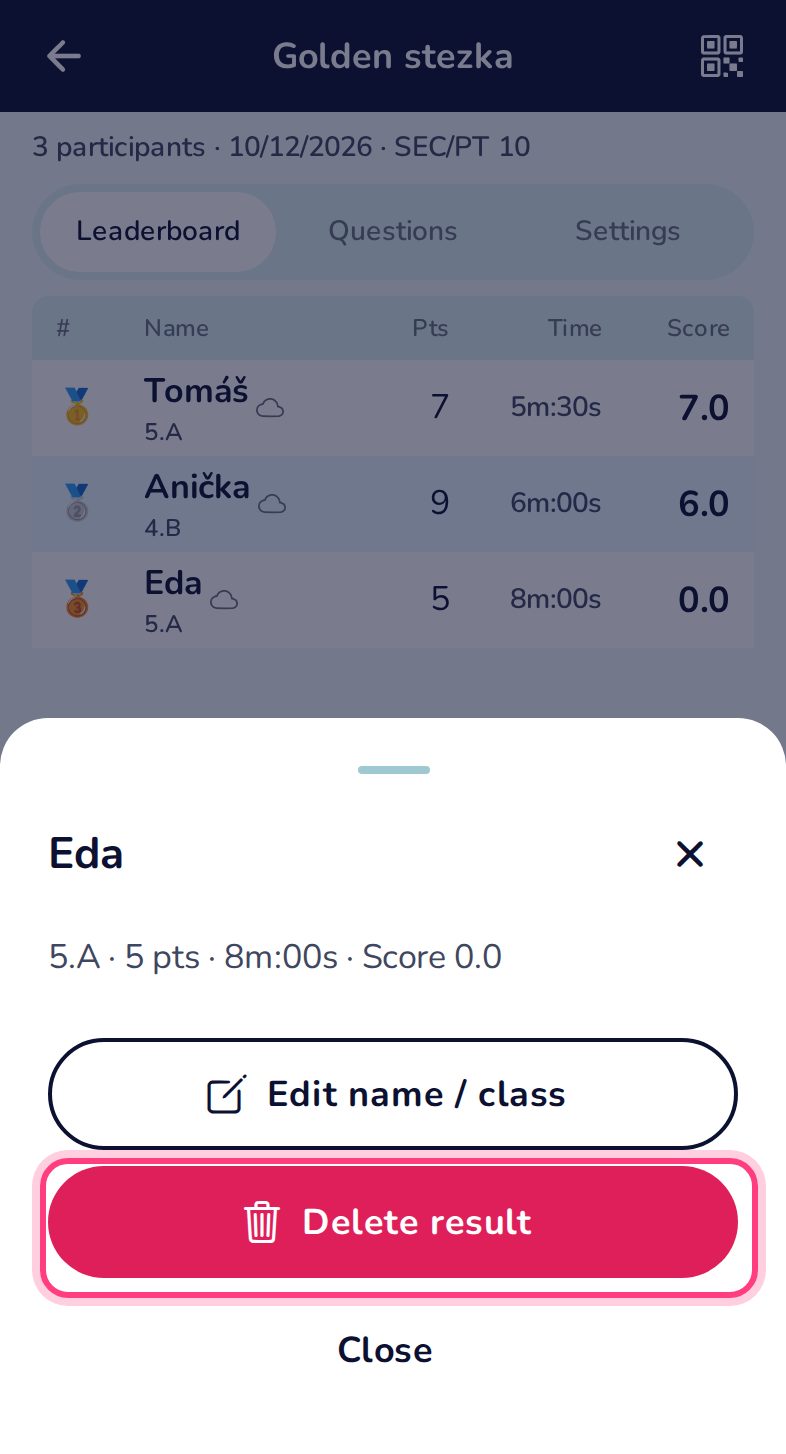 Correct or remove a result