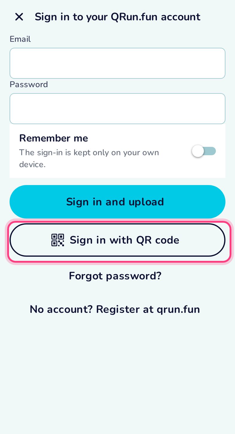 Sign in: e-mail and password, or a QR code